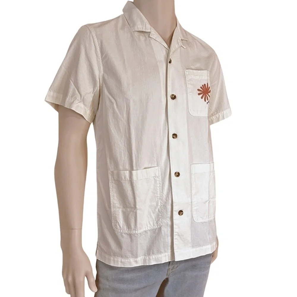 Frank and Oak Over Shirt Organic Cotton Overshirt Graphic Button Up Short Sleeve - Picture 7 of 16
